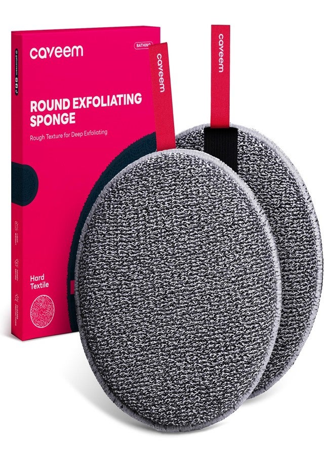 Caveem Exfoliating Body Scrubber, Extra Rough Shower Exfoliator Sponge, Body Exfoliating Sponges for Remove Dead Skin, Bath and Body Exfoliate Buffer, Round Sponge for Women (2 Pack) - Image 1